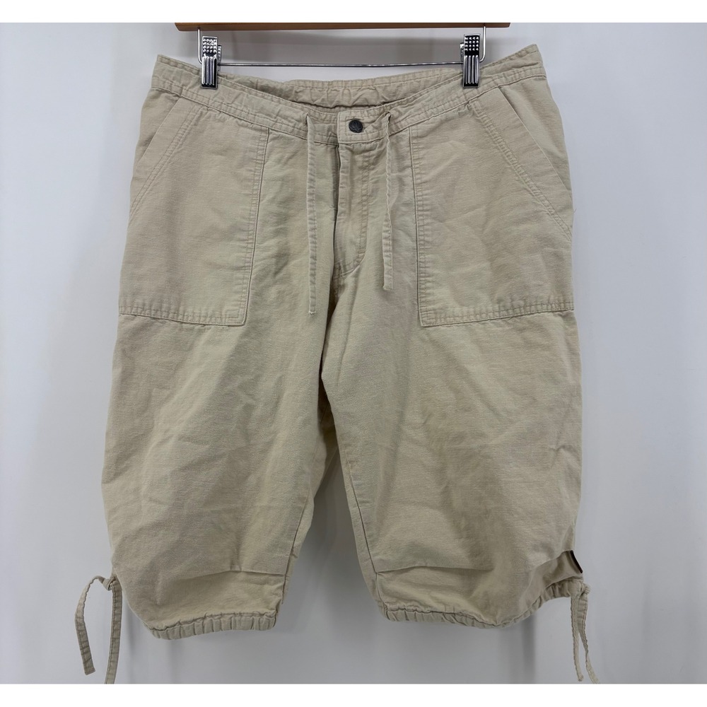 PrAna Capri Pants Women's Large Tan Khaki Ripstop Drawstring Hem Waist